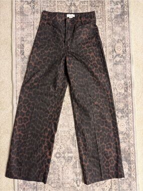 H&M Brown and Black Leopard-Print Wide Leg Pants